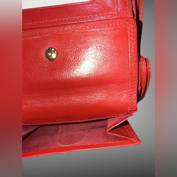 Burberry Red Leather Mens Woman’s Bifold Wallet Burberry Plaid Pattern - Picture 6 of 10